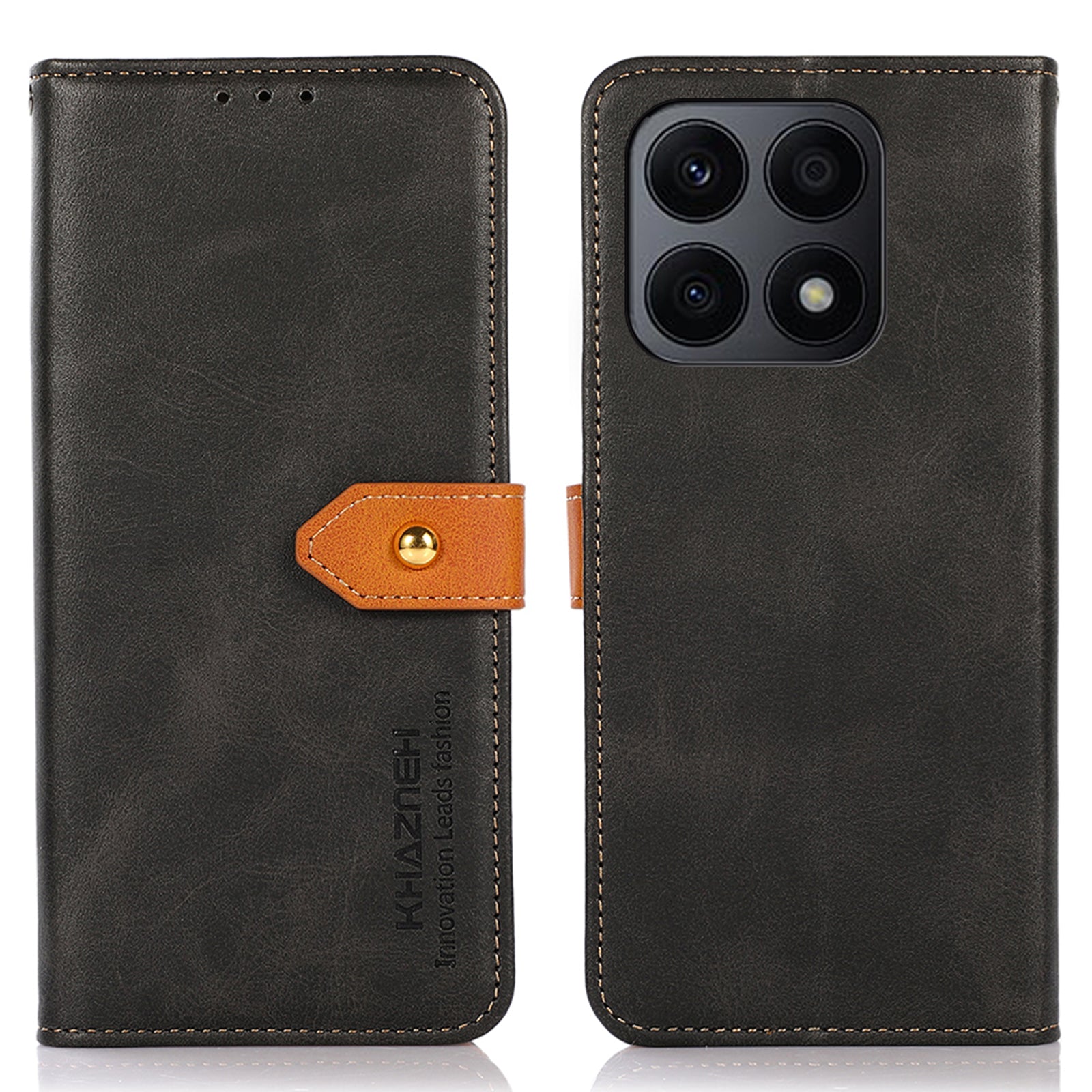 KHAZNEH For Honor X8a 4G PU Leather Wallet Cover Stand Cowhide Texture Gold Button Clasp Phone Case KHAZNEH For Honor X8a 4G PU Leather Wallet Cover Stand Cowhide Texture Gold Button Clasp Phone Case